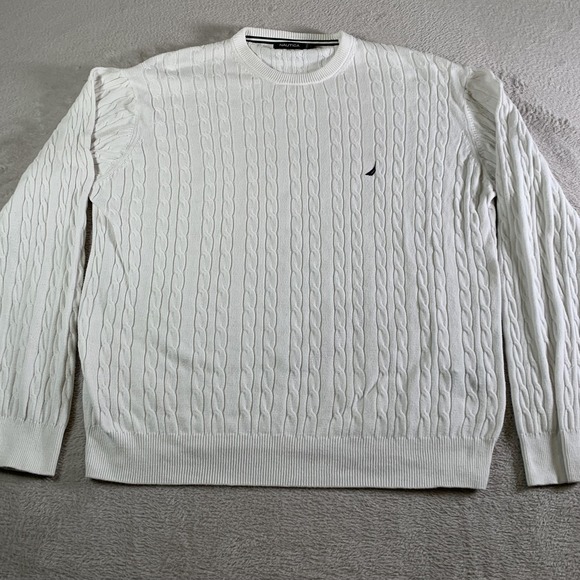Nautica Other - Nautica Sweater Mens Large White Cable Knit Crewneck Cotton Pullover Casual